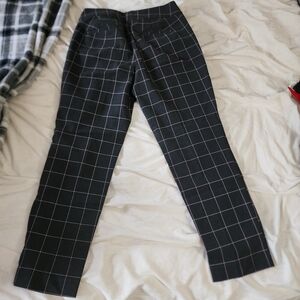 LOFT Black Straight-Leg Windowpane Pants